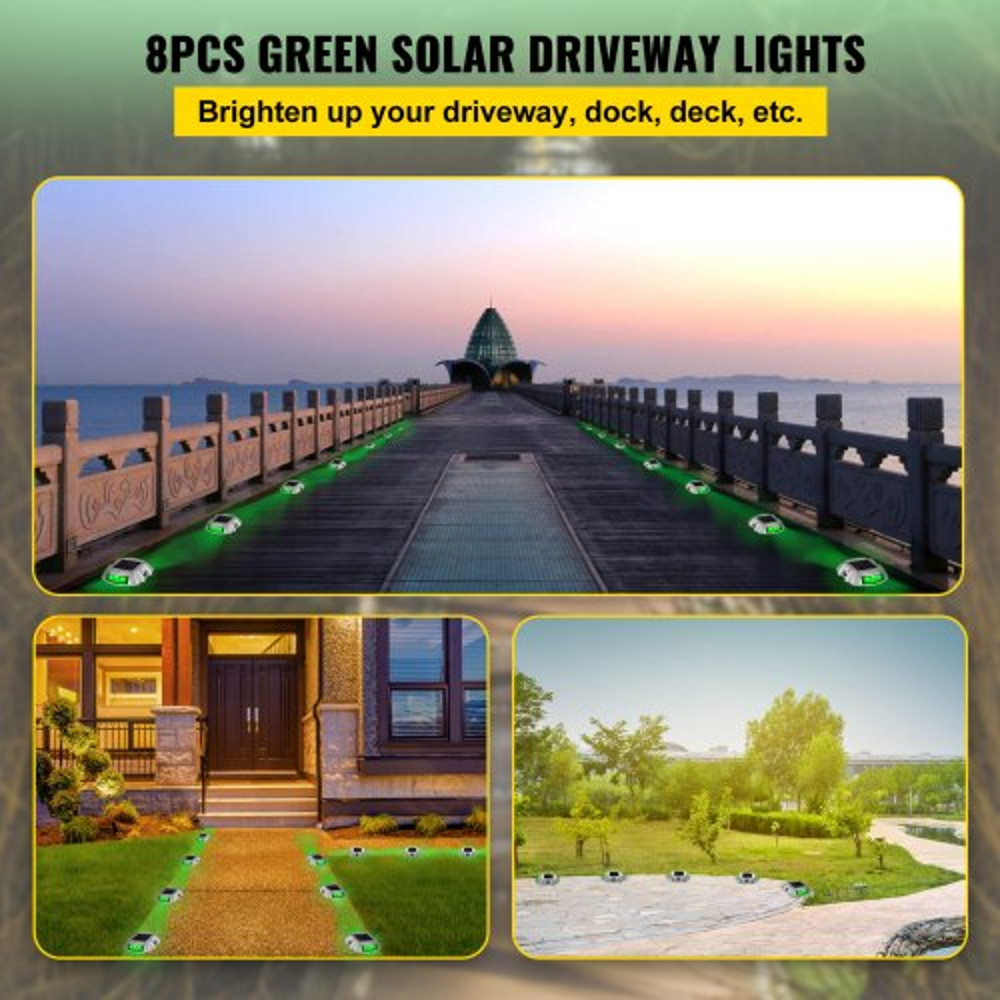 8Pack Solar Deck Lights Waterproof Wireless Dock Lights With 6 Bright Green LEDs For Pathway Drivew 2