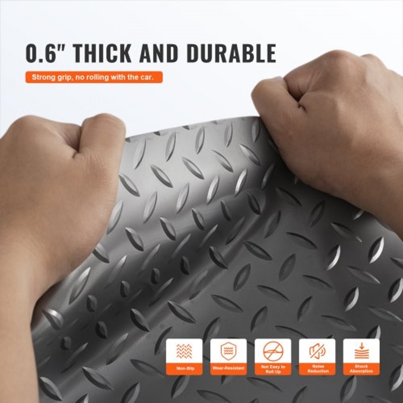 49x19ft AntiSlip Vinyl Garage Flooring Roll Diamond Texture Gray Garage Mat For Under Car Gyms Tra 3