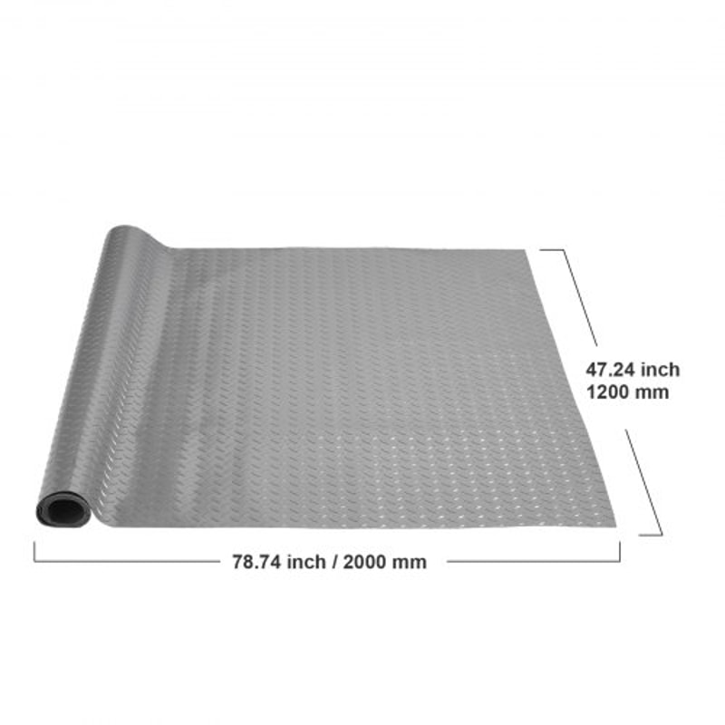 39x65ft Silver PVC Vinyl Garage Flooring Roll AntiSlip Diamond Texture Mat For Cars Gyms Boats Tra 9