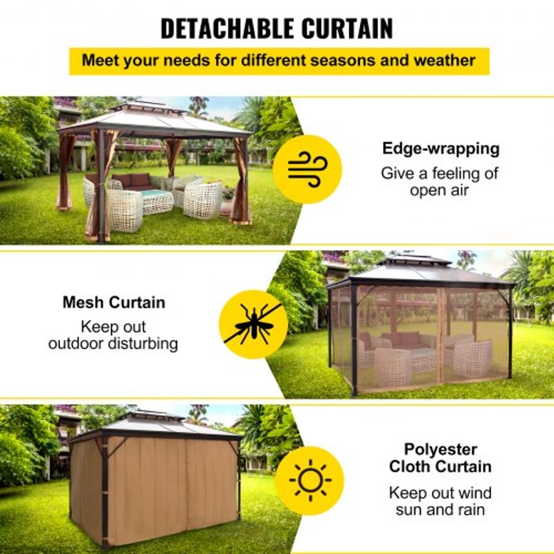 10x10 Hardtop Gazebo With Mosquito Netting Aluminum Permanent DoubleTier Roof Gazebo For Patio Back 4