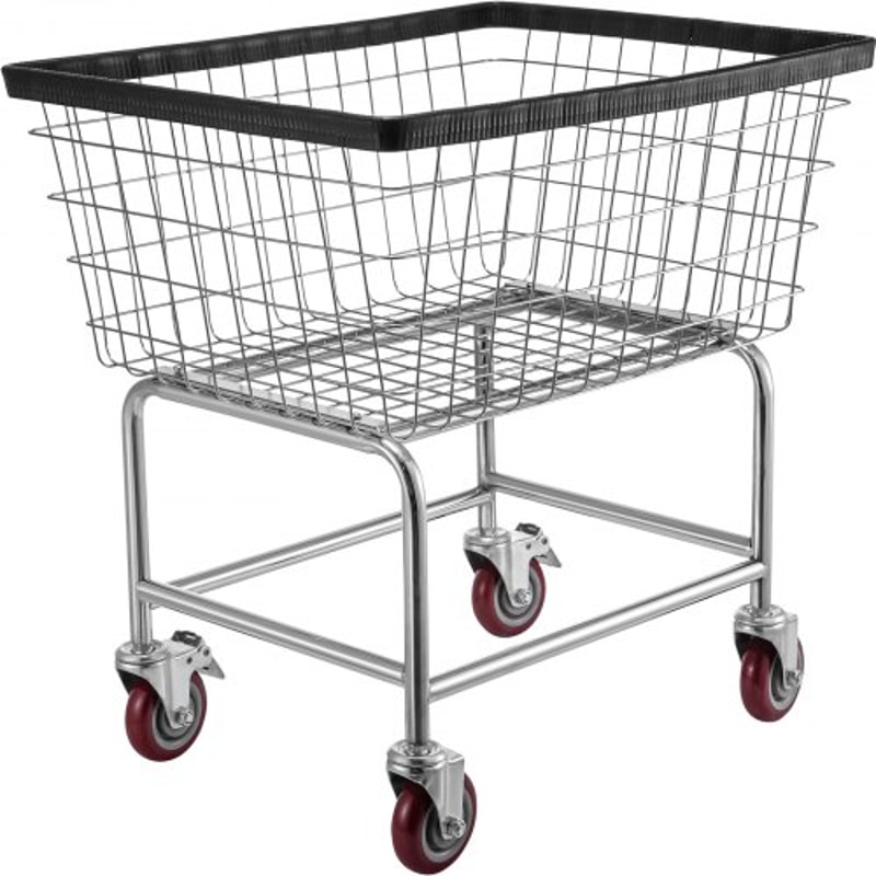 2.5 Bushel Wire Laundry Basket with Wheels, 21"x27"x27.5" Commercial Laundry Cart – Heavy-Duty Steel Frame