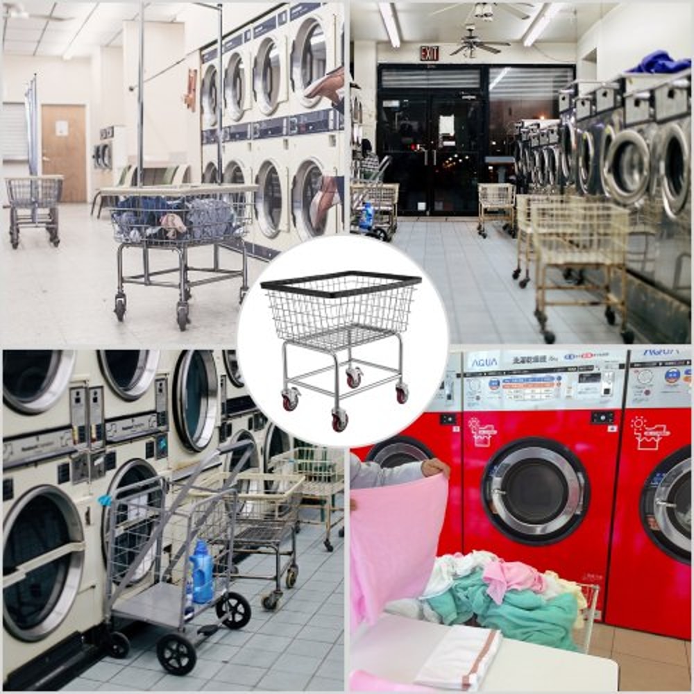 2.5 Bushel Wire Laundry Basket with Wheels, 21"x27"x27.5" Commercial Laundry Cart – Heavy-Duty Steel Frame