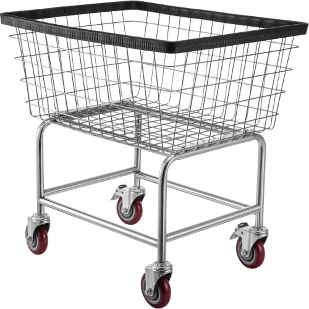 2.5 Bushel Wire Laundry Basket with Wheels, 21"x27"x27.5" Commercial Laundry Cart – Heavy-Duty Steel Frame