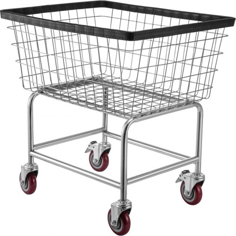 2.5 Bushel Wire Laundry Basket with Wheels, 21"x27"x27.5" Commercial Laundry Cart – Heavy-Duty Steel Frame