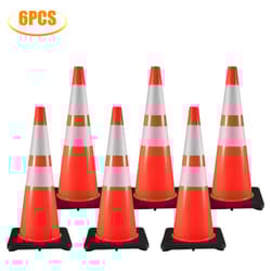 36-inch heavy-duty traffic cones (6-pack), high-visibility pvc safety cones with black weighted base for construction