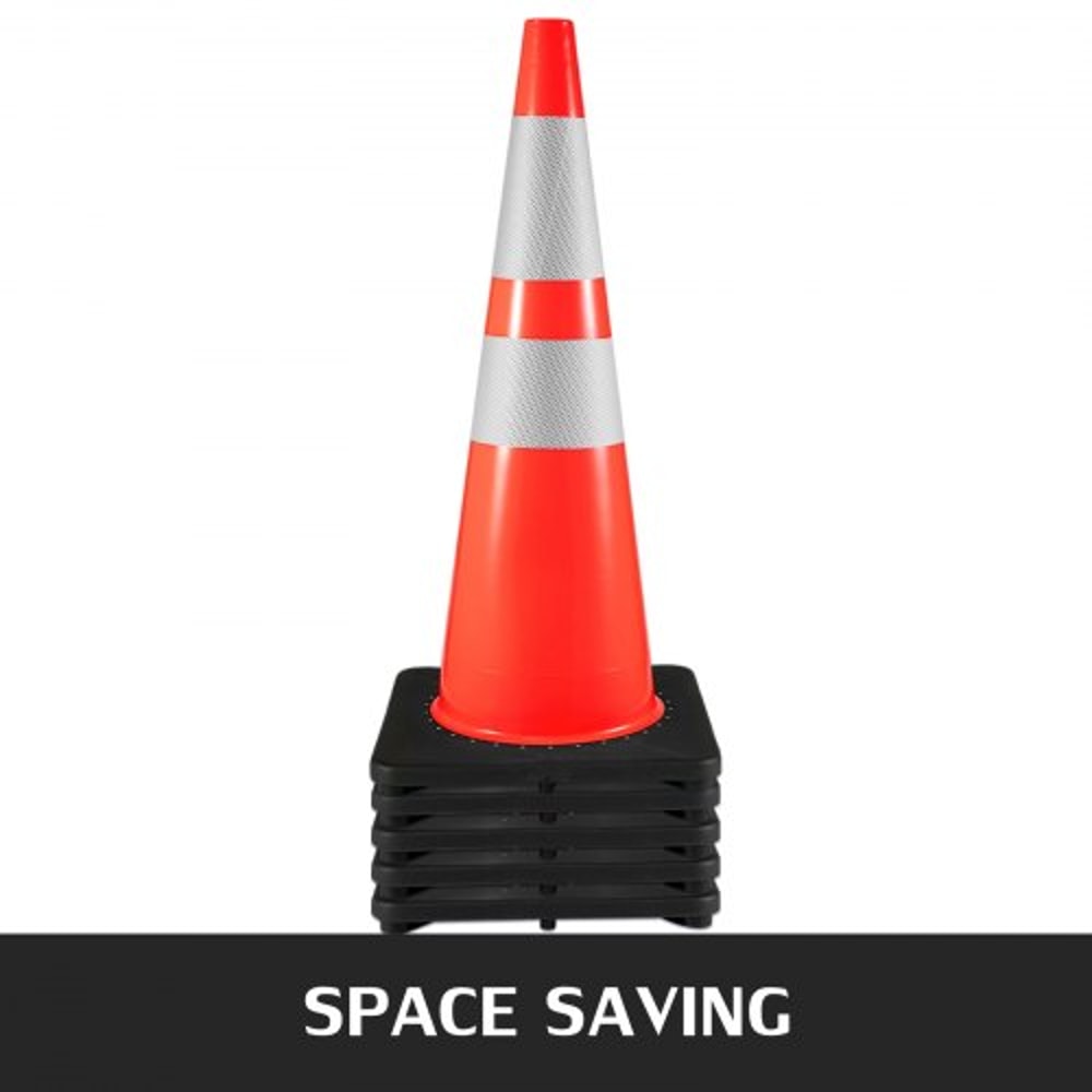 36-Inch Heavy-Duty Traffic Cones (6-Pack), High-Visibility PVC Safety Cones with Black Weighted Base for Construction