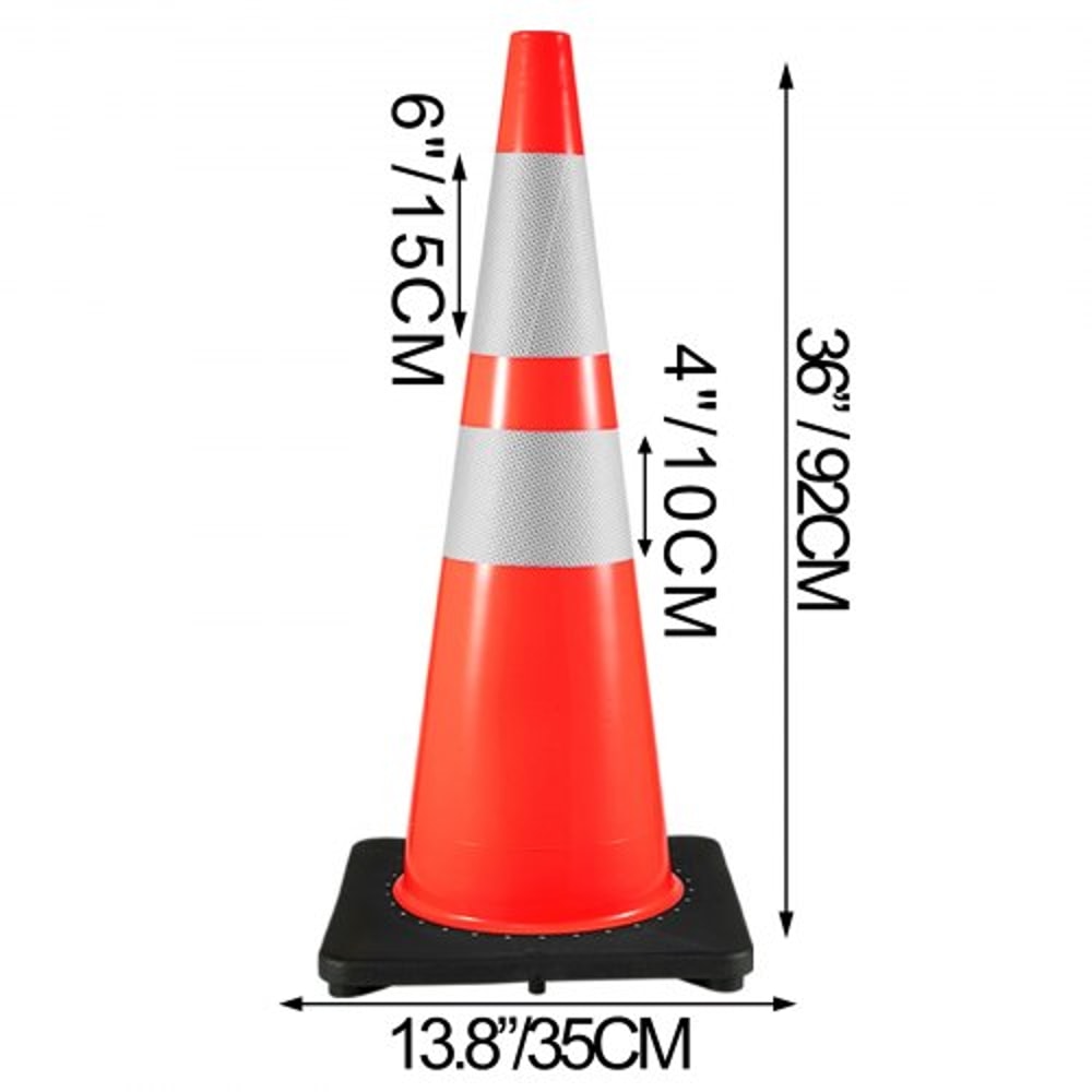 36-Inch Heavy-Duty Traffic Cones (6-Pack), High-Visibility PVC Safety Cones with Black Weighted Base for Construction