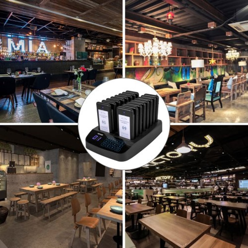 F101 Restaurant Pager System, 16 Pagers with 98-Channel Wireless Calling Base for Restaurants, Hospitals & Hotels