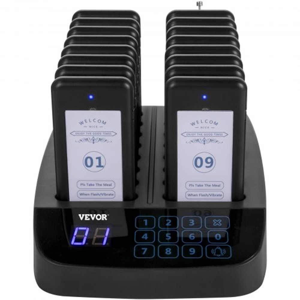 F101 Restaurant Pager System, 16 Pagers with 98-Channel Wireless Calling Base for Restaurants, Hospitals & Hotels