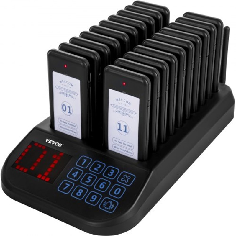 20-Pager Wireless Restaurant Paging System, F103 Model with Touch Keyboard, 500m Range & Rechargeable Batteries