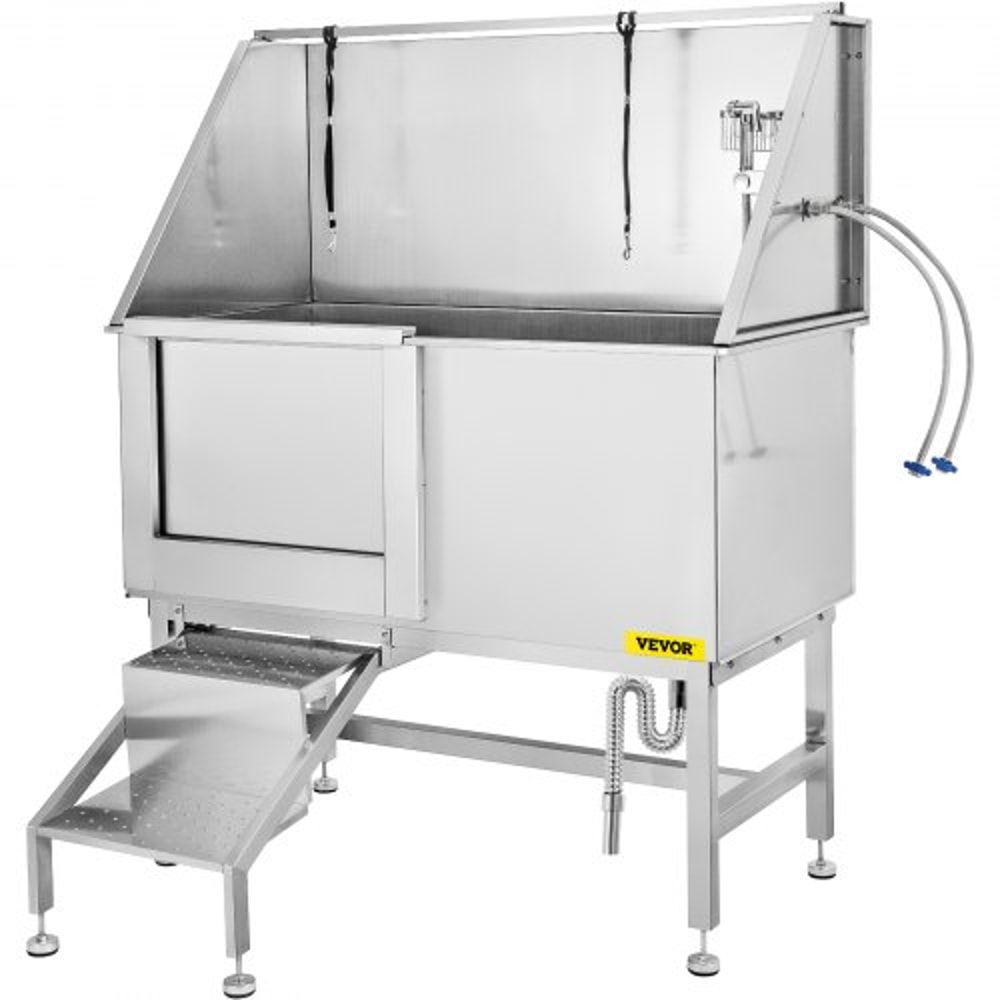 Stainless Steel Dog Washing Station 50 Pet Grooming Tub With Left Door Adjustable Sprayer NonSlip 8