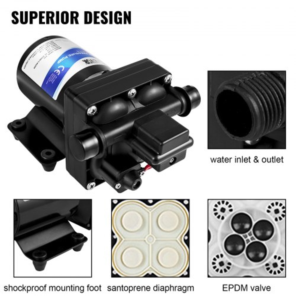 12V DC Diaphragm Water Pump 3 GPM SelfPriming RV Pump With 45 PSI Pressure Switch Filter For Marin 3