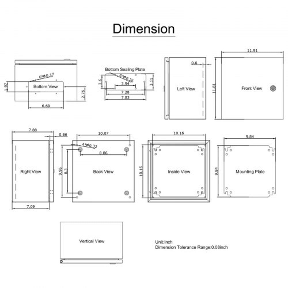 Heavy-Duty 304 Stainless Steel Electrical Box, 12x12x8" NEMA 4X Rated, IP66 Waterproof & Dustproof Enclosure
