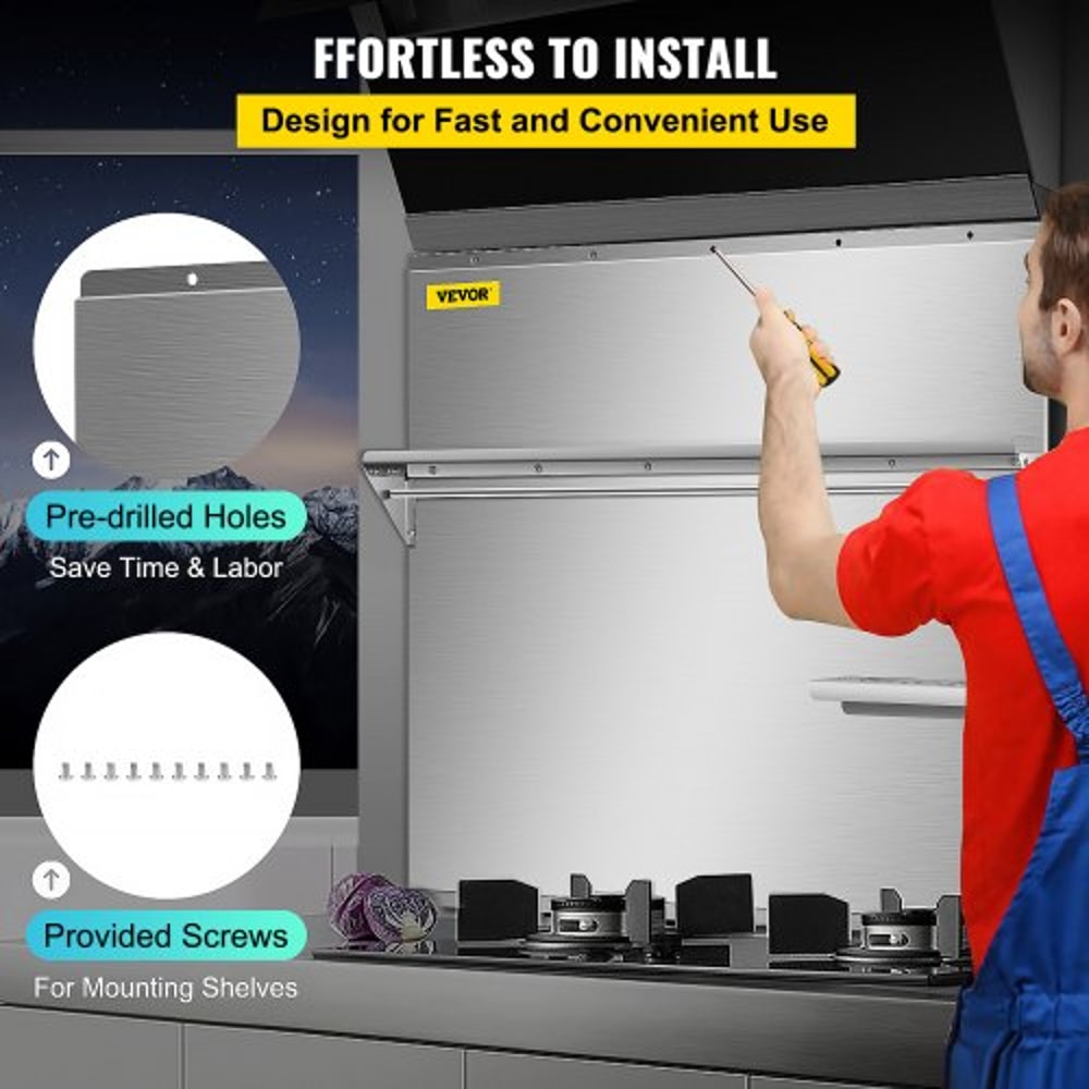 Stainless Steel Range Hood Backsplash 30 X 307 Inch Wall Shield With Storage Shelf Knife Holder Ho 4