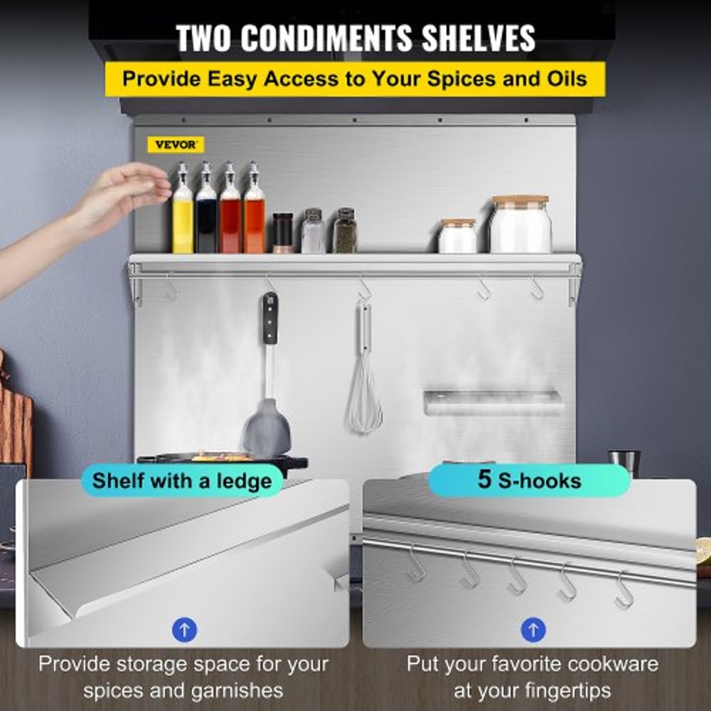 Stainless Steel Range Hood Backsplash 30 X 307 Inch Wall Shield With Storage Shelf Knife Holder Ho 5