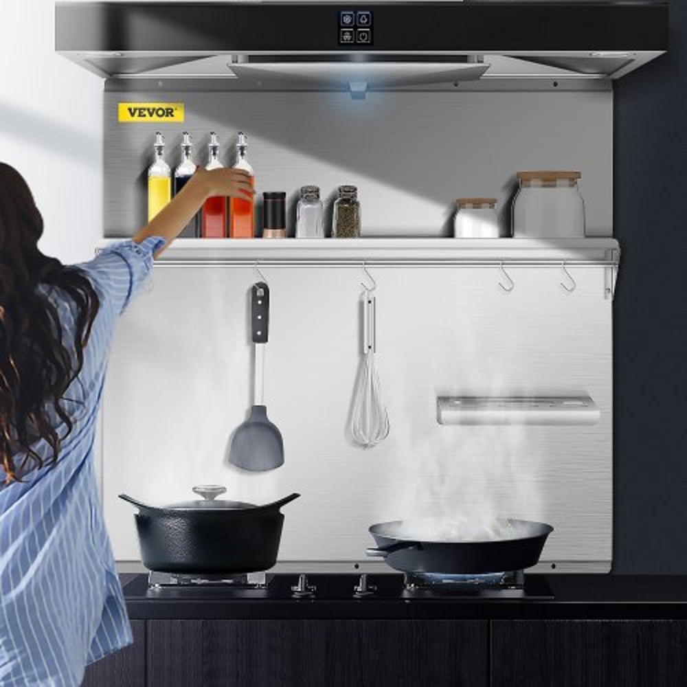 Stainless Steel Range Hood Backsplash 30 X 307 Inch Wall Shield With Storage Shelf Knife Holder Ho 0
