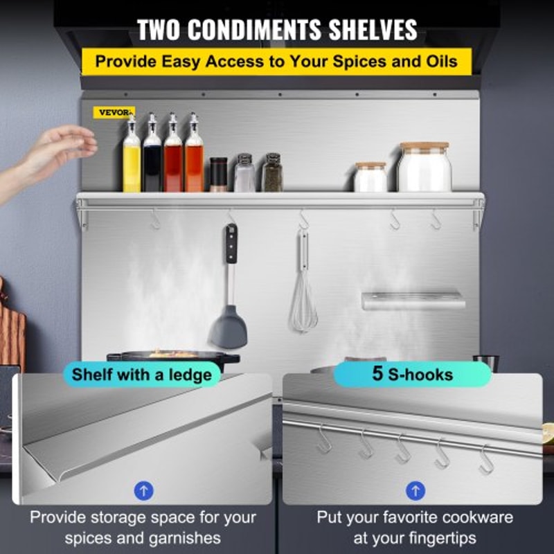 36 X 307 Stainless Steel Backsplash For Range Hood Silver Splash Plate With Builtin Storage Shelf 5