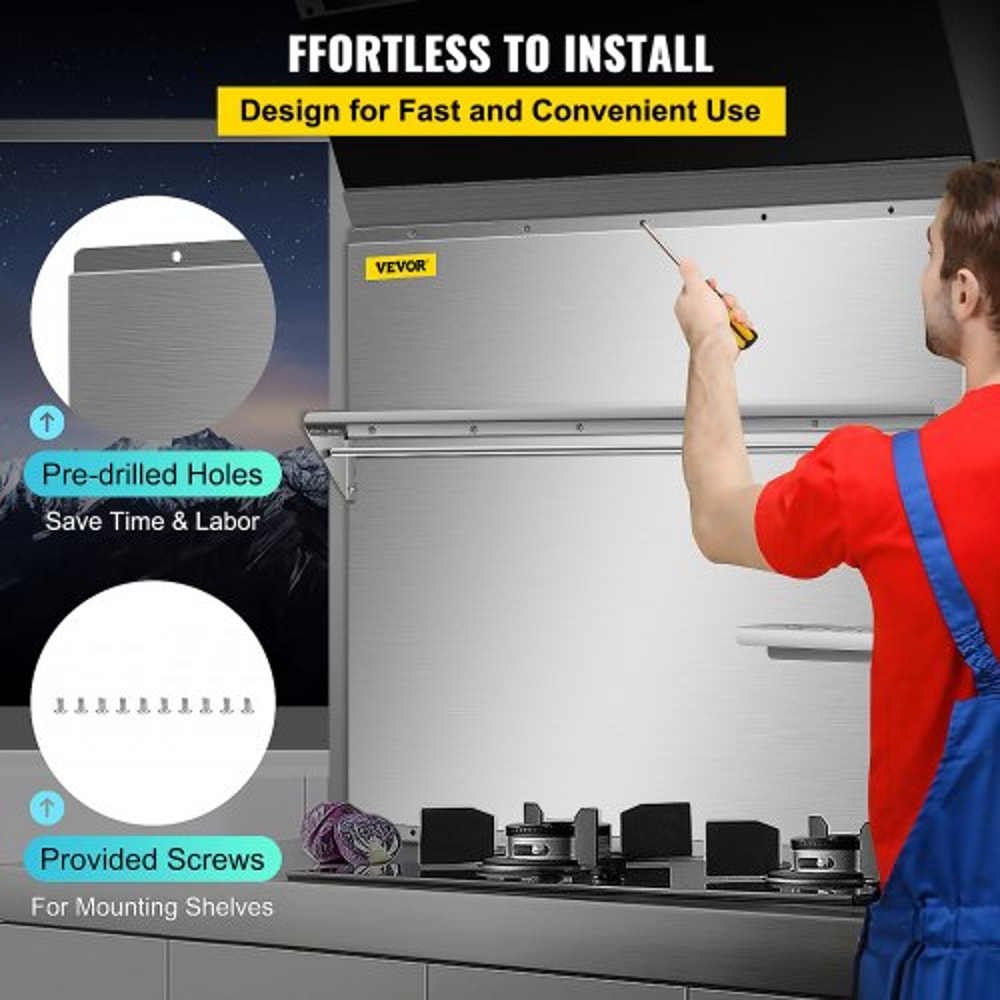 Stainless Steel Range Hood Backsplash 36x30 Inch Silver Splash Plate With Storage Shelf Knife Holde 4