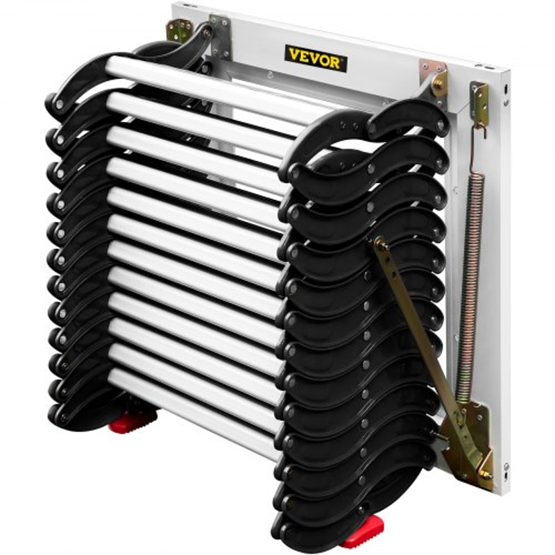 Black Pulldown Attic Stairs 12Step WallMounted Folding Stairs For Attic Retractable Ladder With Arm 8