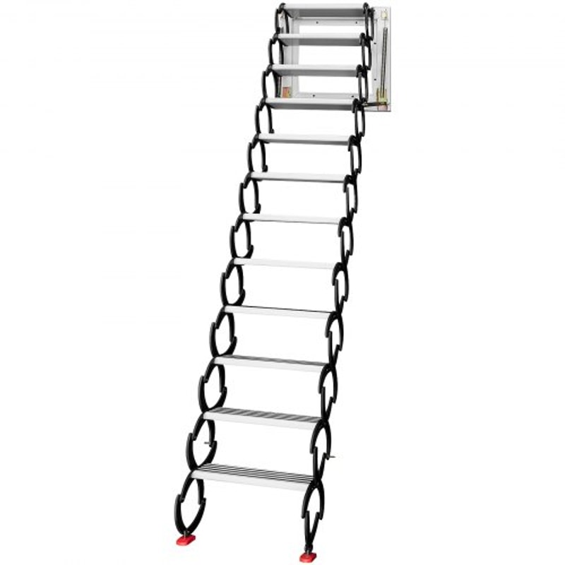 Black Pulldown Attic Stairs 12Step WallMounted Folding Stairs For Attic Retractable Ladder With Arm 7