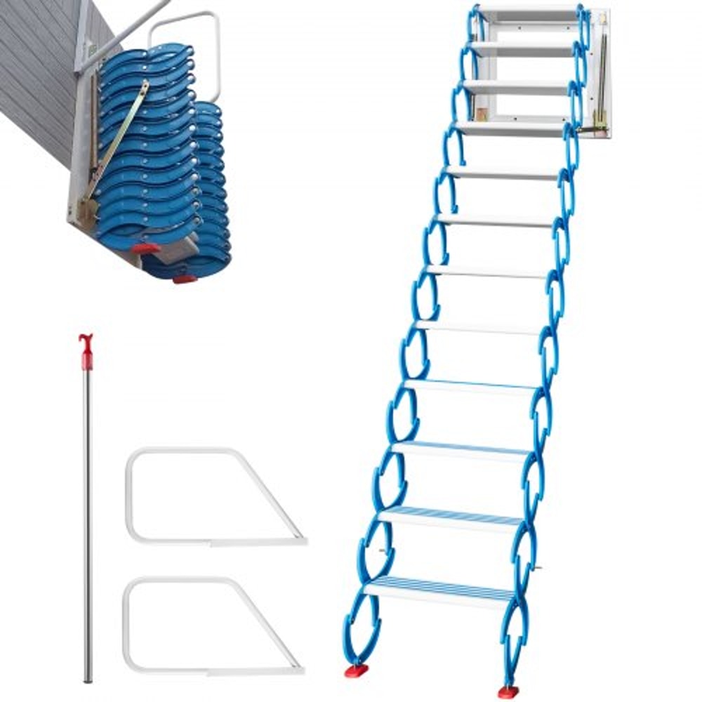 Alloy Attic Access Ladder Blue Pulldown Attic Stairs WallMounted Folding Stairs For Attic 98 Ft Hei 1