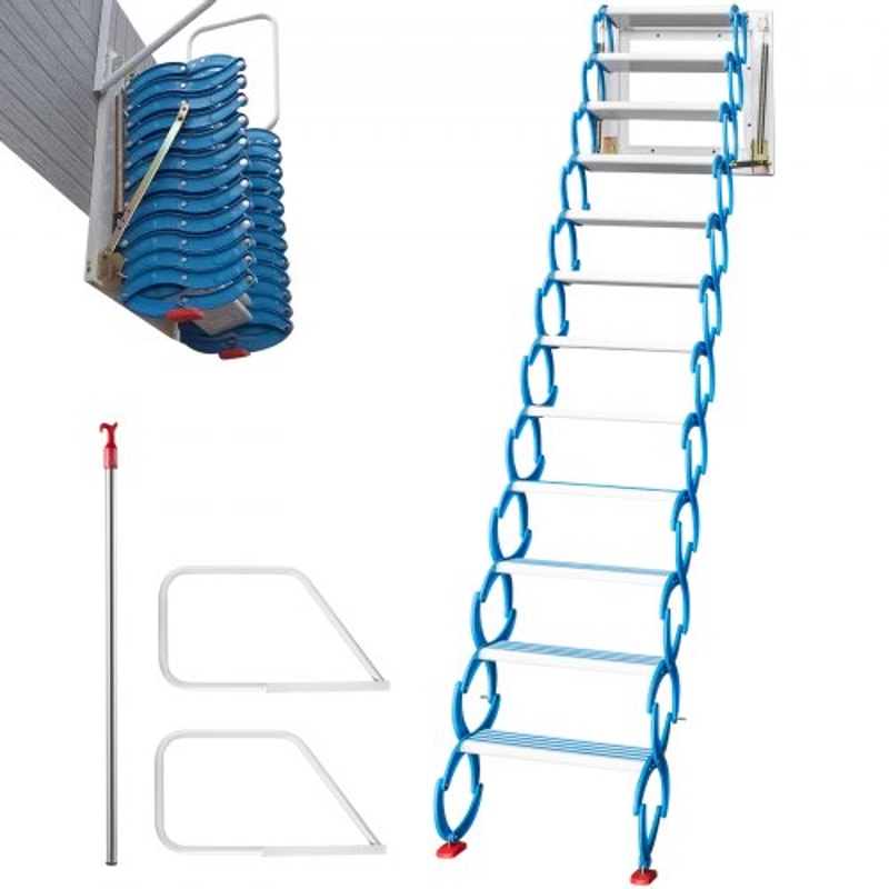 Alloy Attic Access Ladder Blue Pulldown Attic Stairs WallMounted Folding Stairs For Attic 98 Ft Hei 1