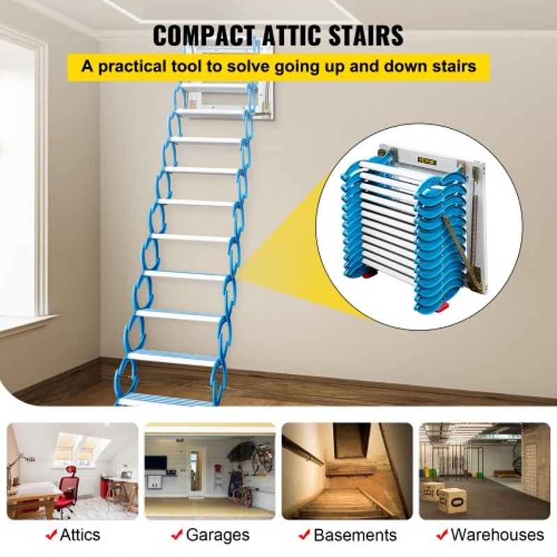 Alloy Attic Access Ladder Blue Pulldown Attic Stairs WallMounted Folding Stairs For Attic 98 Ft Hei 2