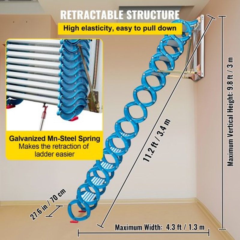 Alloy Attic Access Ladder Blue Pulldown Attic Stairs WallMounted Folding Stairs For Attic 98 Ft Hei 4