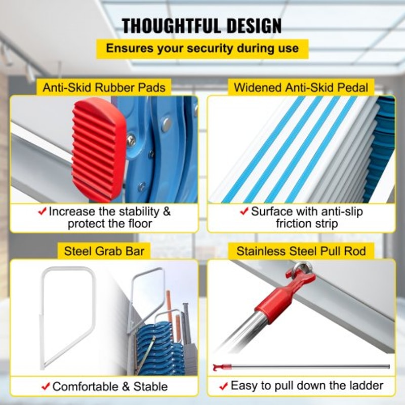 Alloy Attic Access Ladder Blue Pulldown Attic Stairs WallMounted Folding Stairs For Attic 98 Ft Hei 5