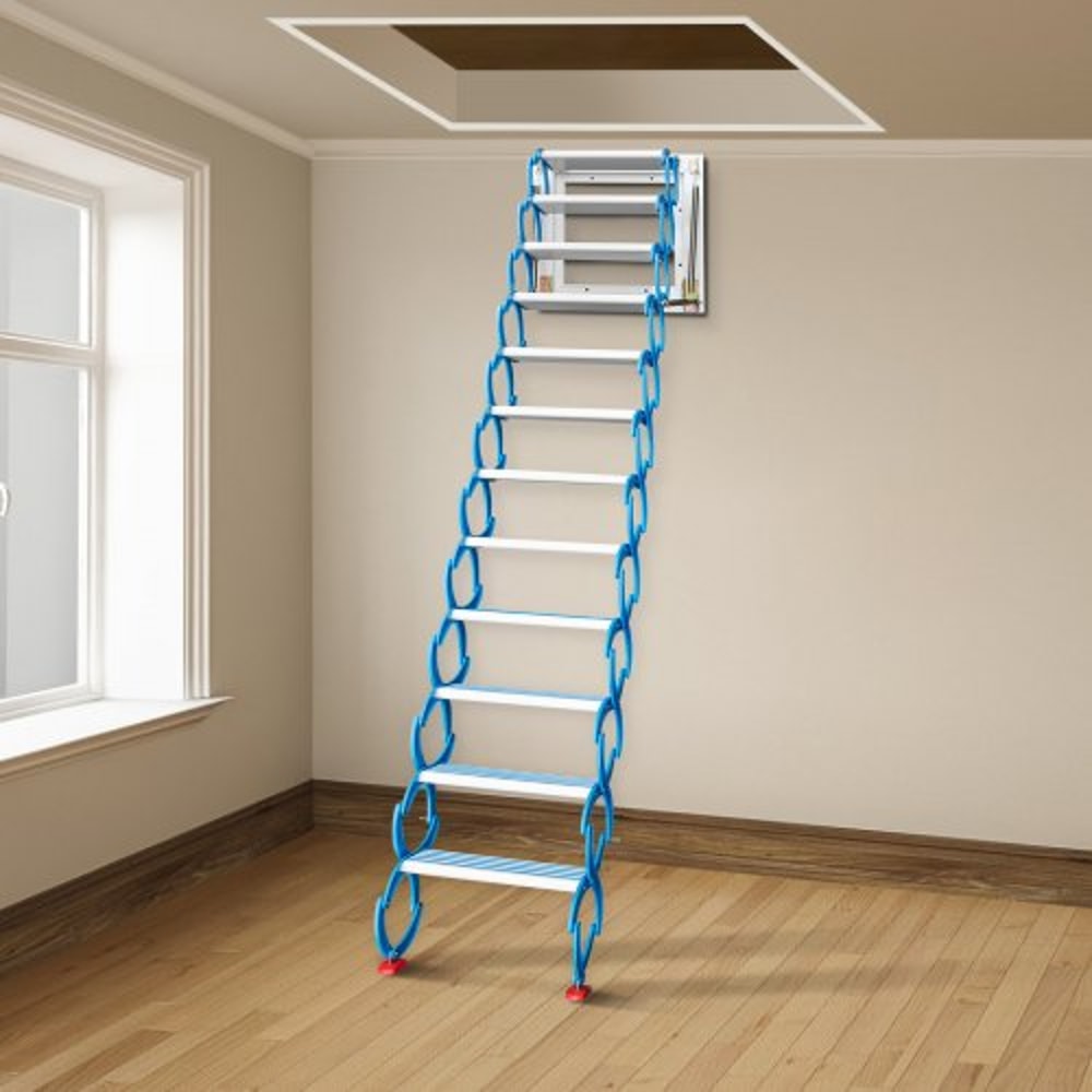 Alloy Attic Access Ladder Blue Pulldown Attic Stairs WallMounted Folding Stairs For Attic 98 Ft Hei 0