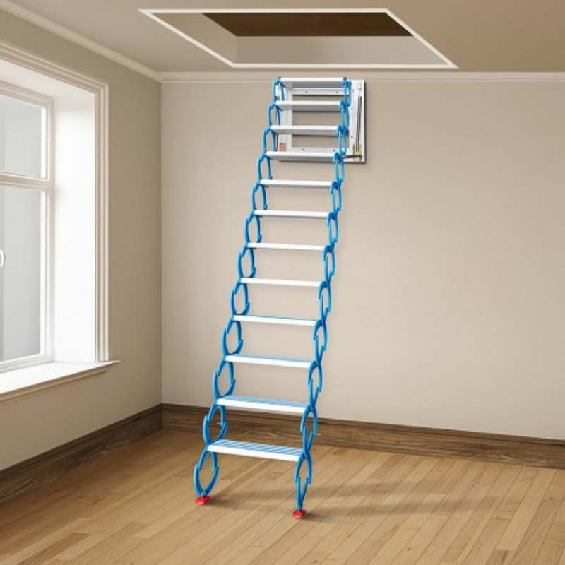 Alloy Attic Access Ladder Blue Pulldown Attic Stairs WallMounted Folding Stairs For Attic 98 Ft Hei 0
