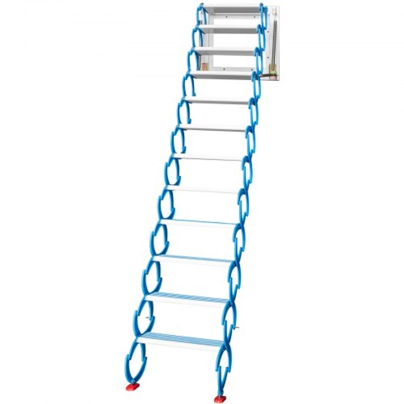 Alloy Attic Access Ladder Blue Pulldown Attic Stairs WallMounted Folding Stairs For Attic 98 Ft Hei 7