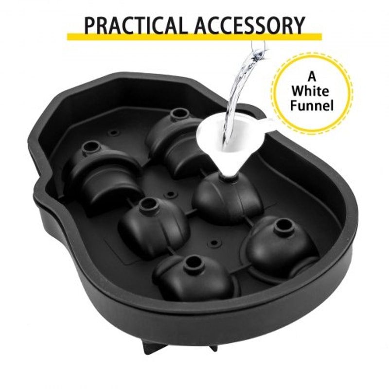 Skull Ice Cube Tray, Grid Skull Ice Ball Maker, Flexible Black Silicone Ice Tray with Lid & Funnel for Halloween