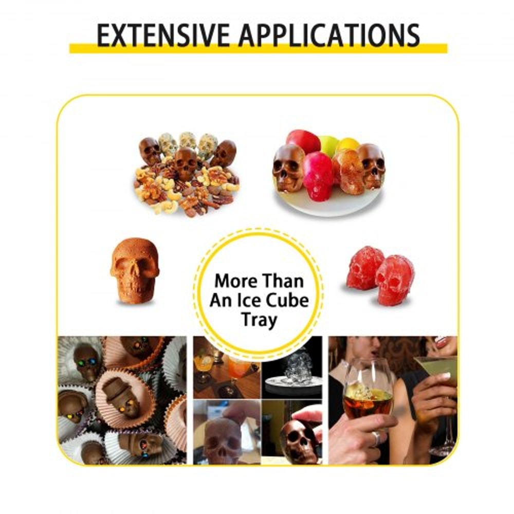 Skull Ice Cube Tray, Grid Skull Ice Ball Maker, Flexible Black Silicone Ice Tray with Lid & Funnel for Halloween