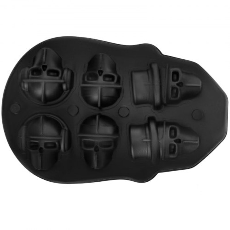Skull Ice Cube Tray, Grid Skull Ice Ball Maker, Flexible Black Silicone Ice Tray with Lid & Funnel for Halloween