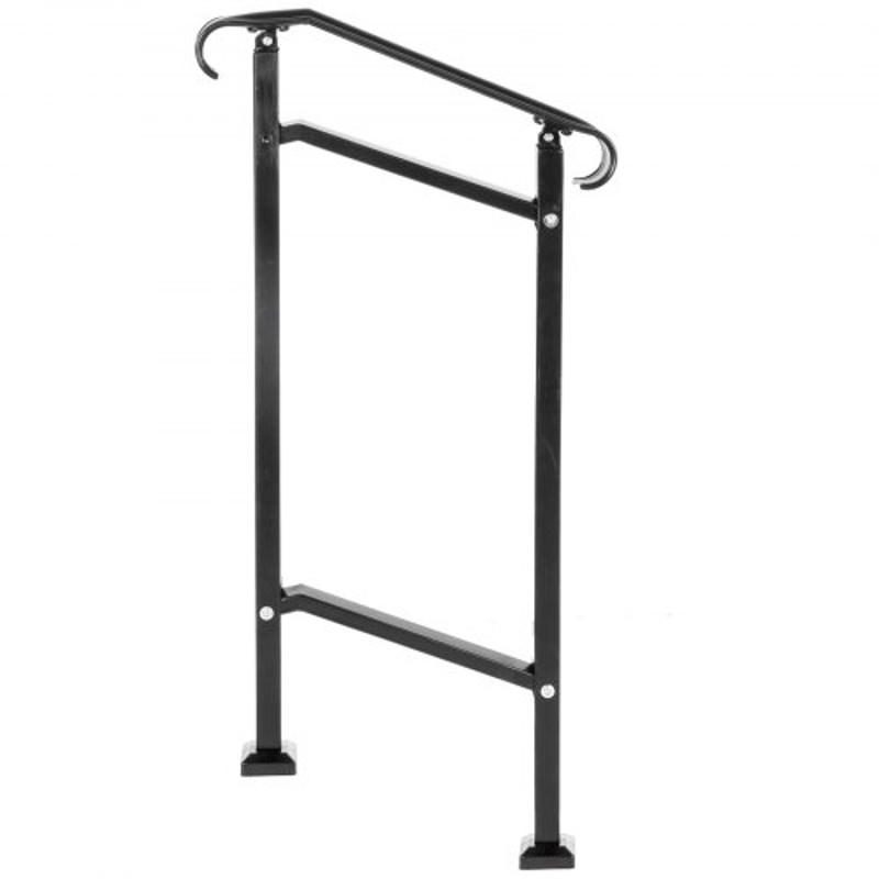 Wrought Iron Handrail for Outdoor Stair Railing with Adjustable Front Porch Railings for Concrete Steps or Wood Stairs