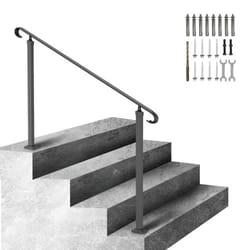 flexible wrought iron handrail for outdoor steps, black transitional stair railing for concrete steps or wooden stairs