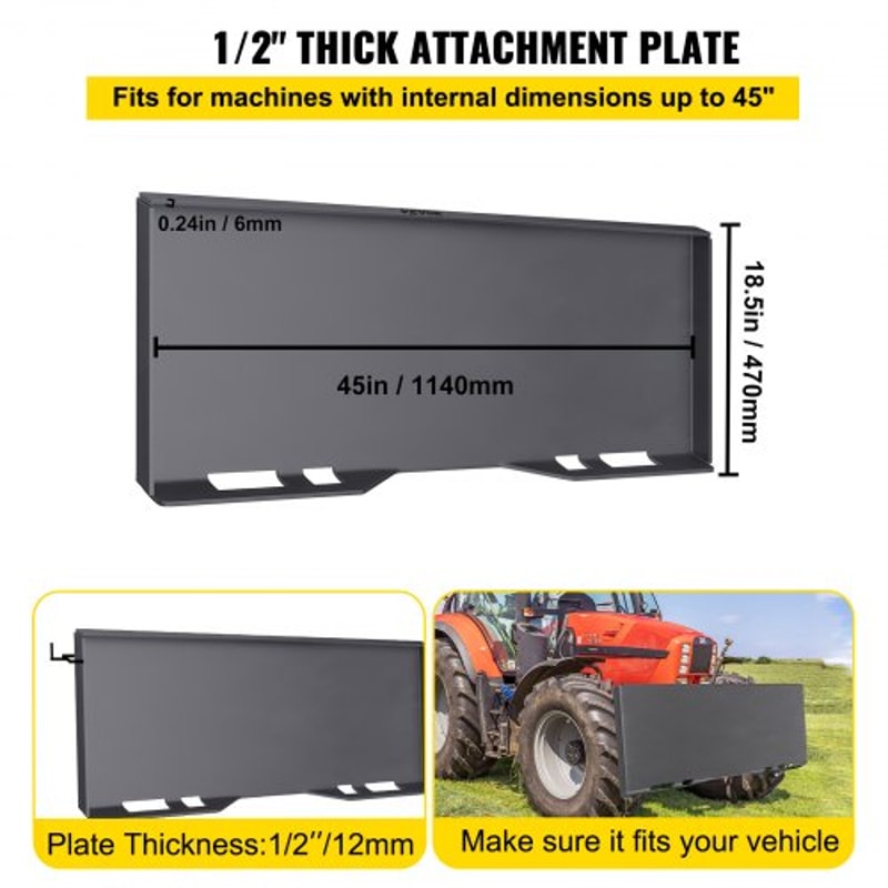 Heavy-Duty Skid Steer Attachment Plate, Thick Steel Quick Attach Mounting Plate for Tractors & Loaders with Welding Rods