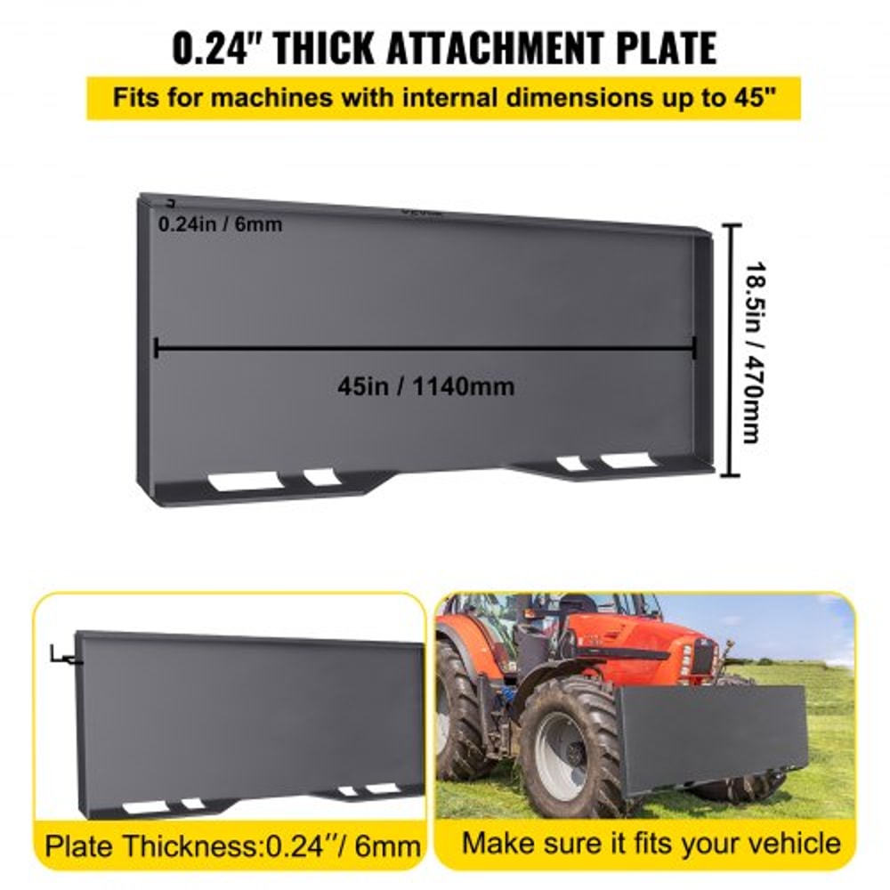 Heavy-Duty Skid Steer Mount Plate, Thick Steel Quick Attachment Loader Plate with Welding Rods, Universal Skid Steer