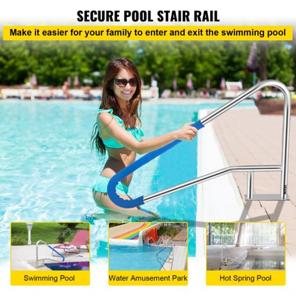 Pool Handrail, Stainless Steel Rustproof Pool Rail with Blue Grip Cover, 250LBS Capacity, Humanized Pool Railing