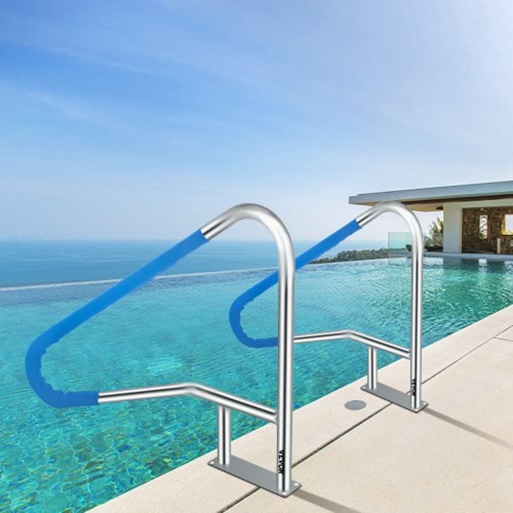 Pool Handrail, Stainless Steel Rustproof Pool Rail with Blue Grip Cover, 250LBS Capacity, Humanized Pool Railing