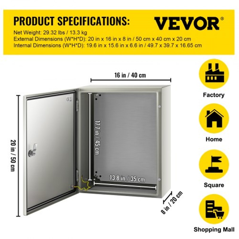 NEMA Steel Enclosure, Heavy-Duty IP Waterproof Electrical Box with Mounting Plate for Outdoor/Indoor Installations