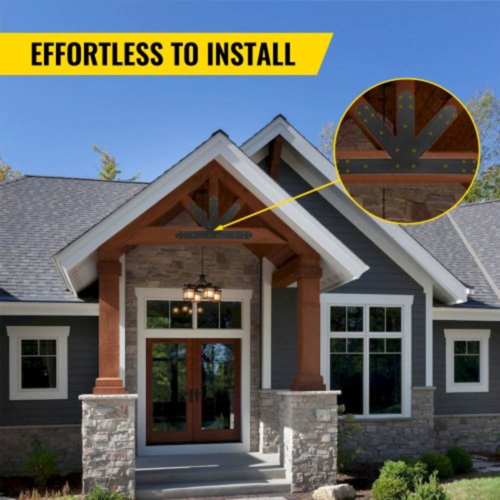 Premium Pitch Gable Bracket, Steel Black Powder-Coated Truss Connector Plates with Bolts for Wooden Beam Use