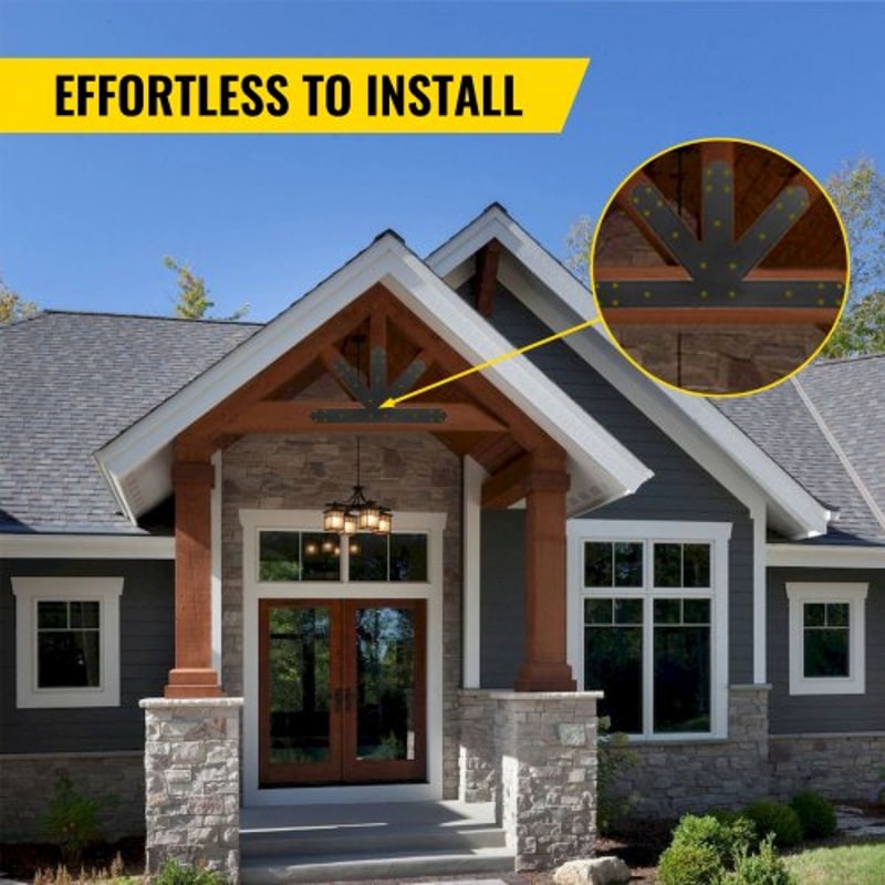 Premium Pitch Gable Bracket, Steel Black Powder-Coated Truss Connector Plates with Bolts for Wooden Beam Use