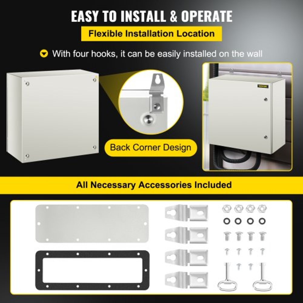 Steel Electrical Box, IP Waterproof & Dustproof Enclosure with Mounting Plate, Indoor/Outdoor NEMA Steel Enclosure