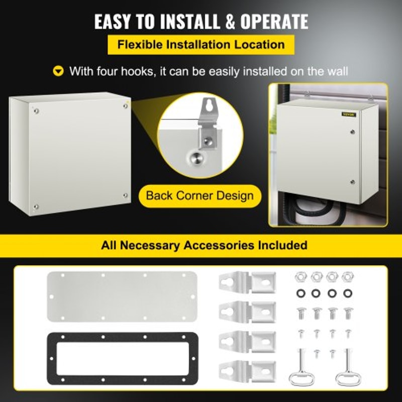 Steel Electrical Box, IP Waterproof & Dustproof Enclosure with Mounting Plate, Indoor/Outdoor NEMA Steel Enclosure
