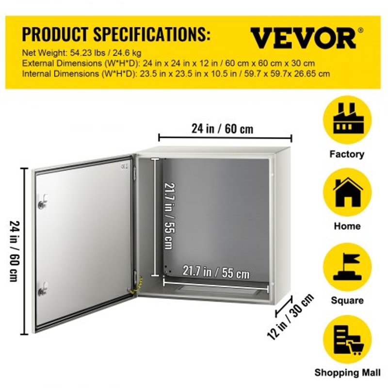 Steel Electrical Box, IP Waterproof & Dustproof Enclosure with Mounting Plate, Indoor/Outdoor NEMA Steel Enclosure