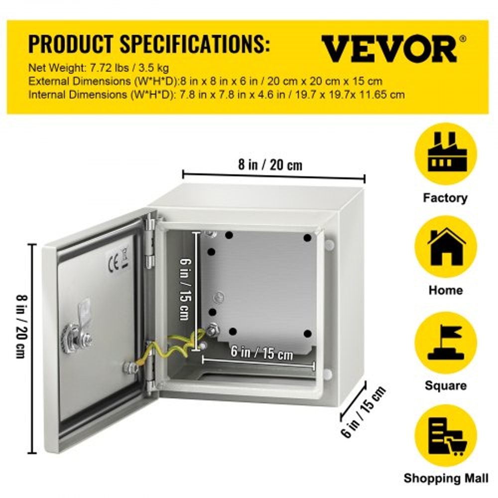 Heavy-Duty Steel Enclosure, IP66 Waterproof Electrical Junction Box for Outdoor & Indoor Wiring