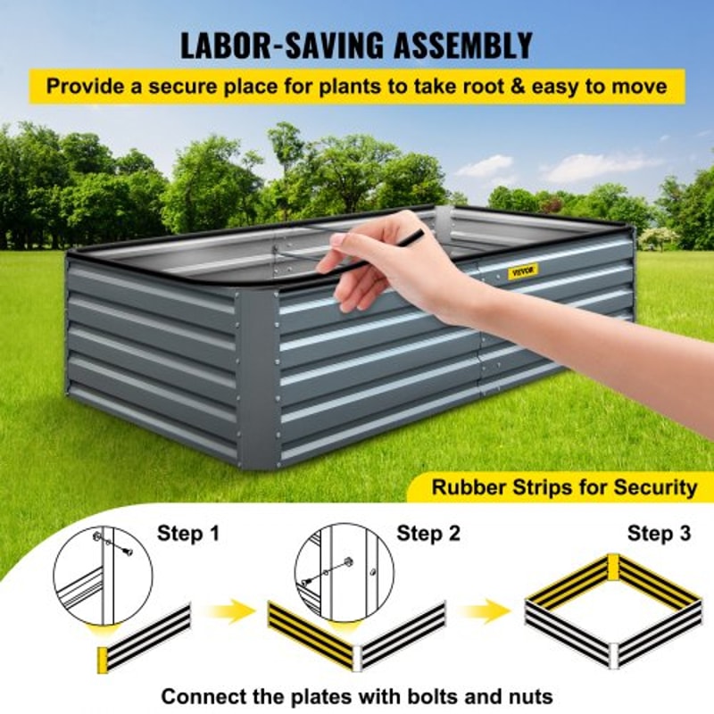 Galvanized Raised Garden Bed, Metal Planter Box for Vegetables, Flowers, Fruits & Herbs, Steel Outdoor Garden Bed Kit