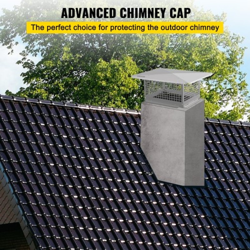 Stainless Steel Chimney Cap, Adjustable Flue Cover with Mesh Screen, Bolts & Screws, Outdoor Fireplace Spark Arrestor